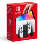 Nintendo Switch (OLED-Modell) mit Dockingstation und weißen Joy-Con-Controllern